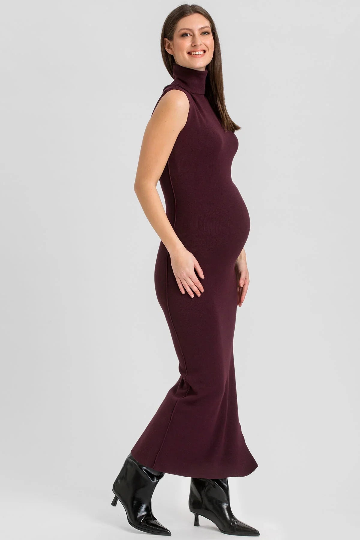 Maxi Abito Premaman Bordeaux con Spacco Laterale