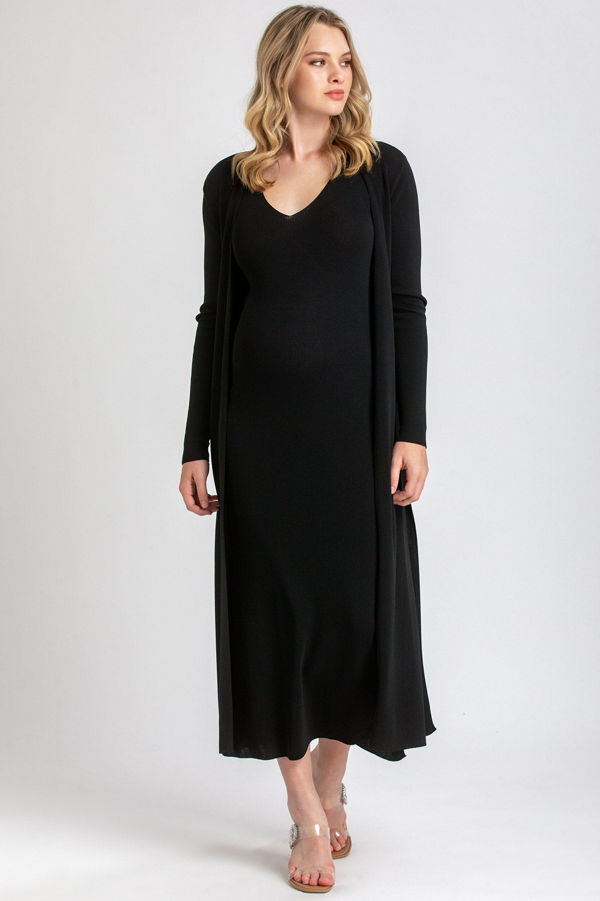 Cardigan Premaman Nero con Spacchi Laterali