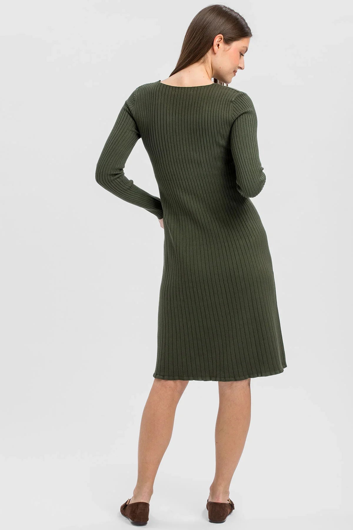  Abito Premaman Verde Oliva Svasato con Scollo a V