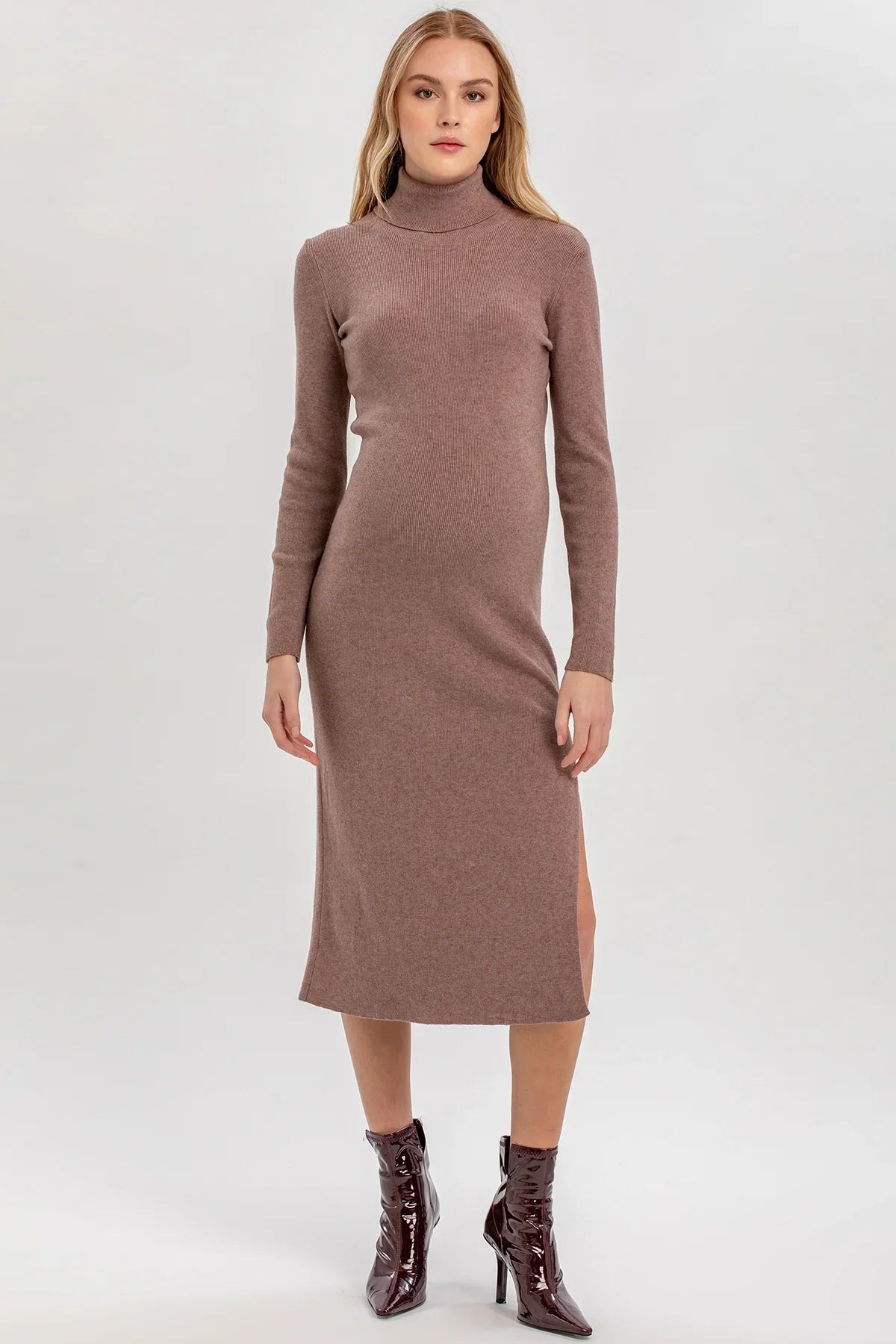 PENELOPE | Abito Premaman Aderente Marron Glacé con Spacco Laterale