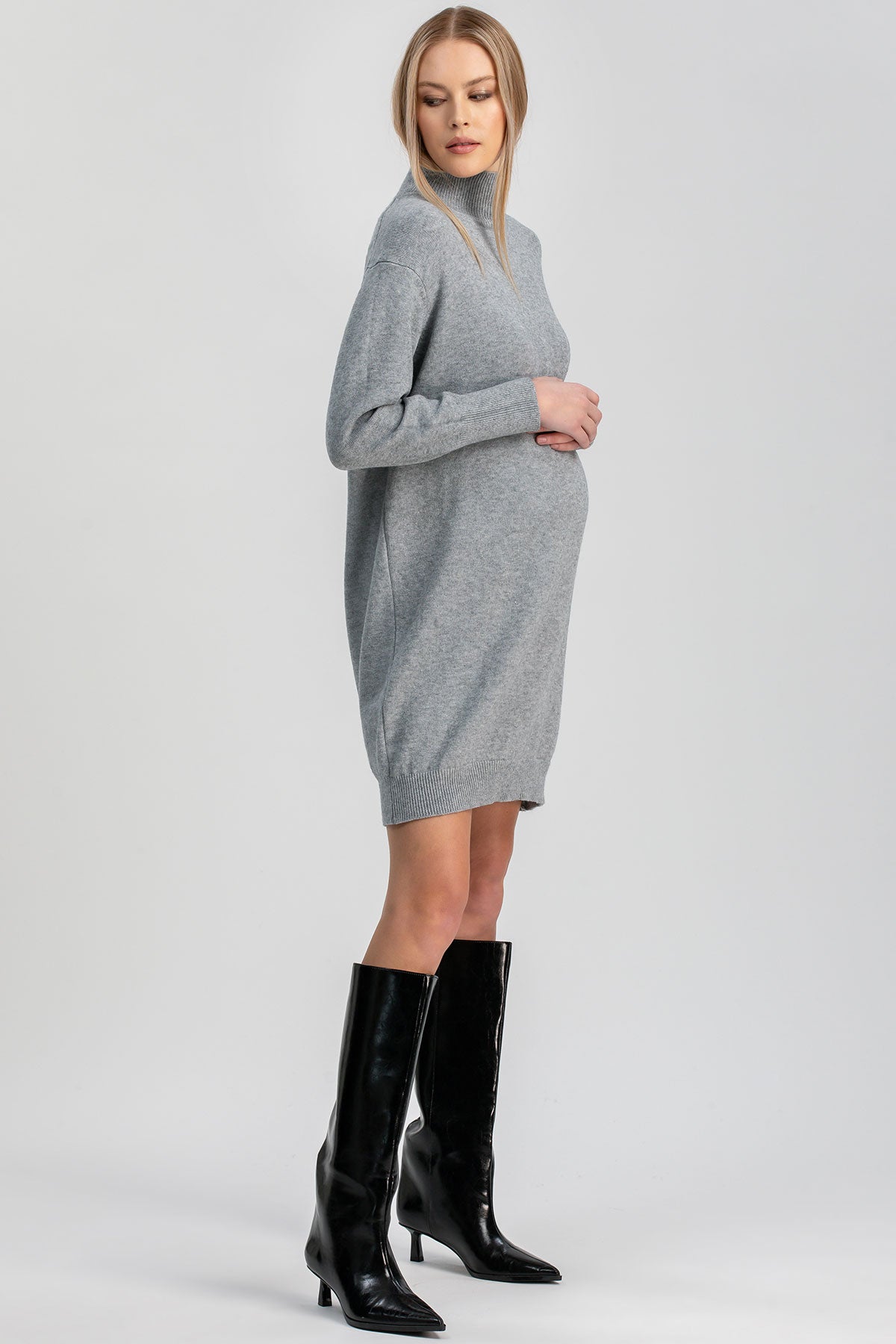 FELICIA | Mini Abito Premaman Grigio con Maniche Lunghe