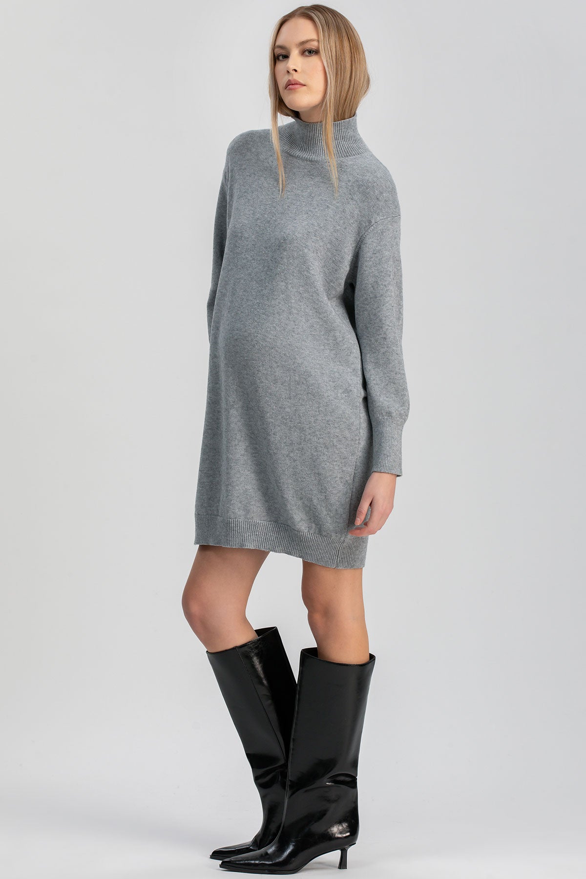 FELICIA | Mini Abito Premaman Grigio con Maniche Lunghe