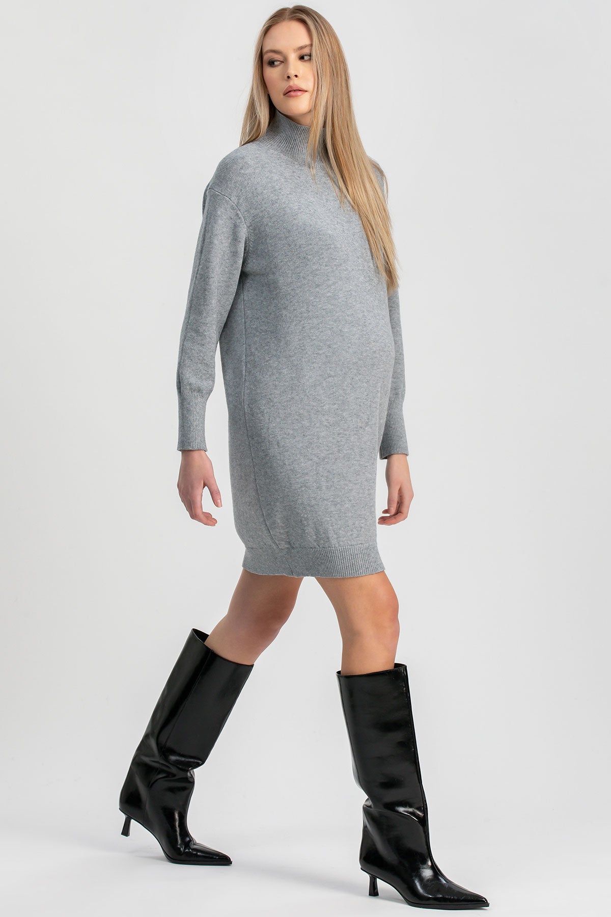 FELICIA | Mini Abito Premaman Grigio con Maniche Lunghe