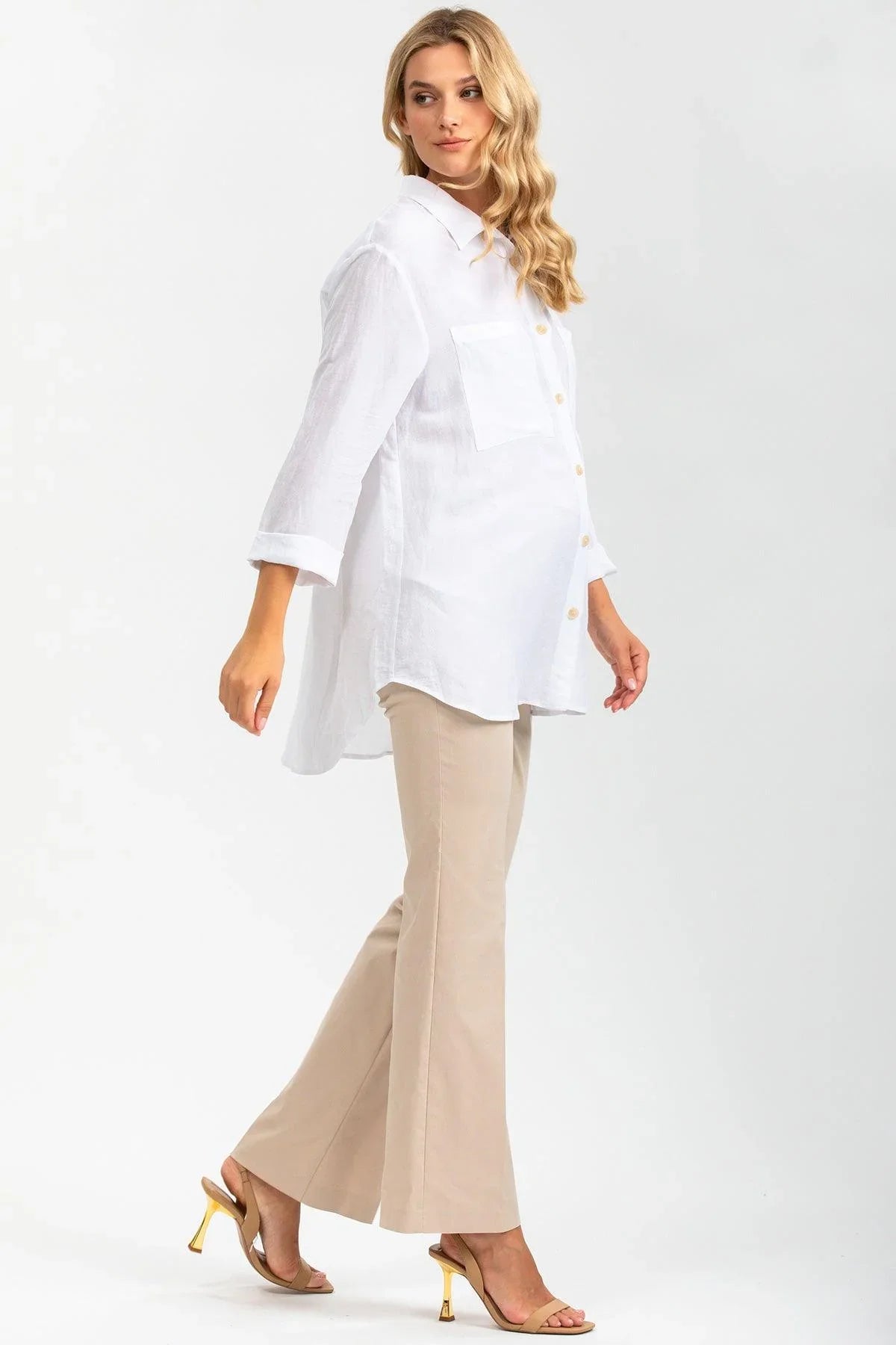 KEVIN | Pantaloni Premaman Beige a Gamba Svasata - Pietro Brunelli