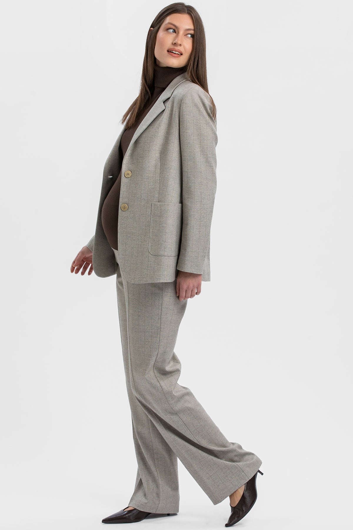 Completo premaman elegante grigio con trama mélange.