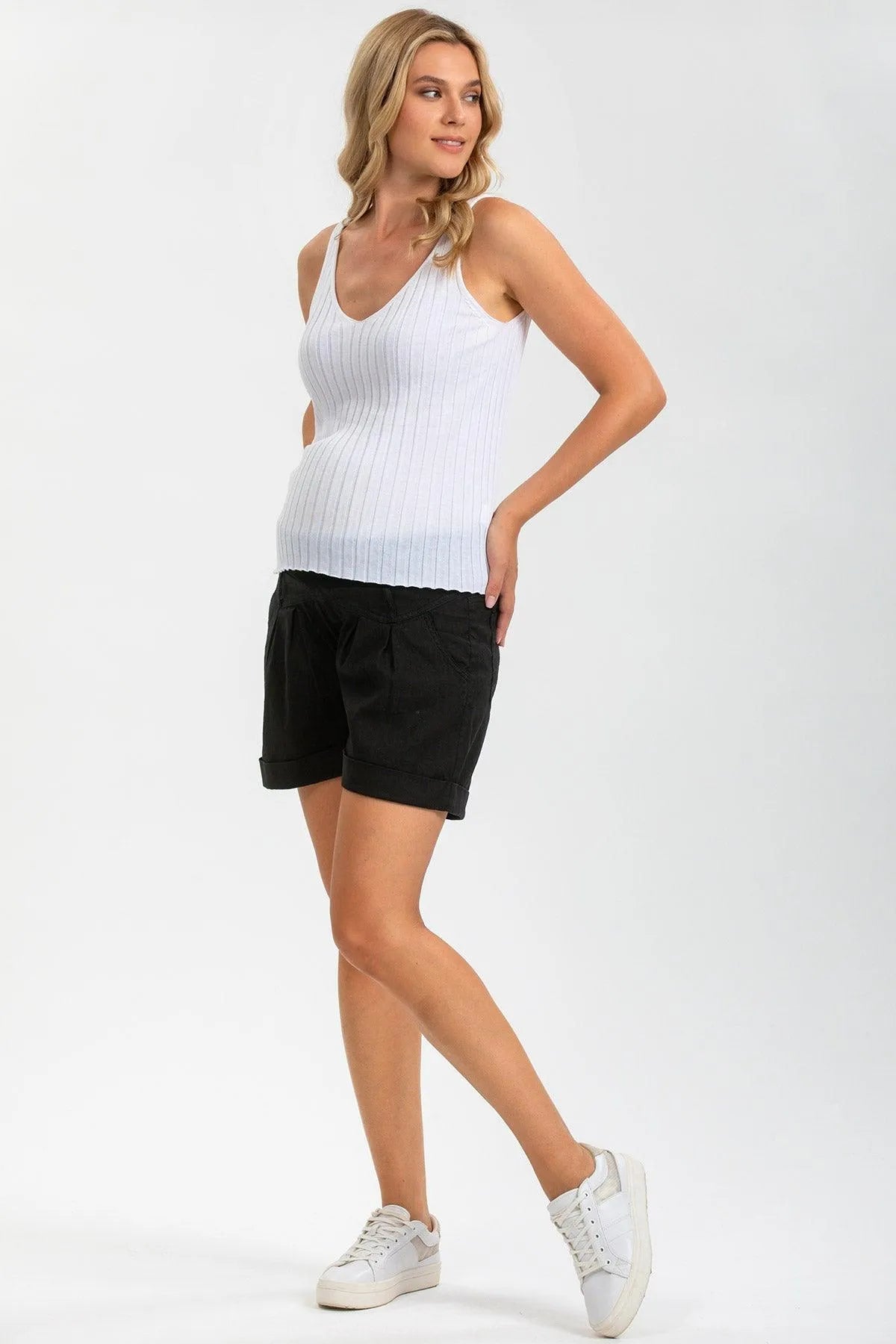 MINI SHORT IN LINO | Pantaloncini Premaman Neri - Pietro Brunelli