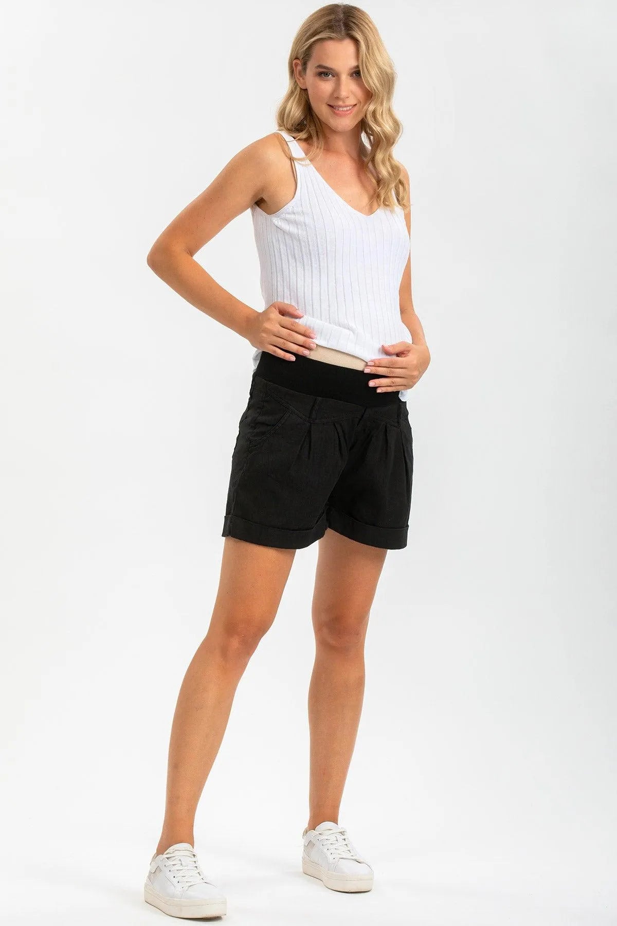 MINI SHORT IN LINO | Pantaloncini Premaman Neri - Pietro Brunelli