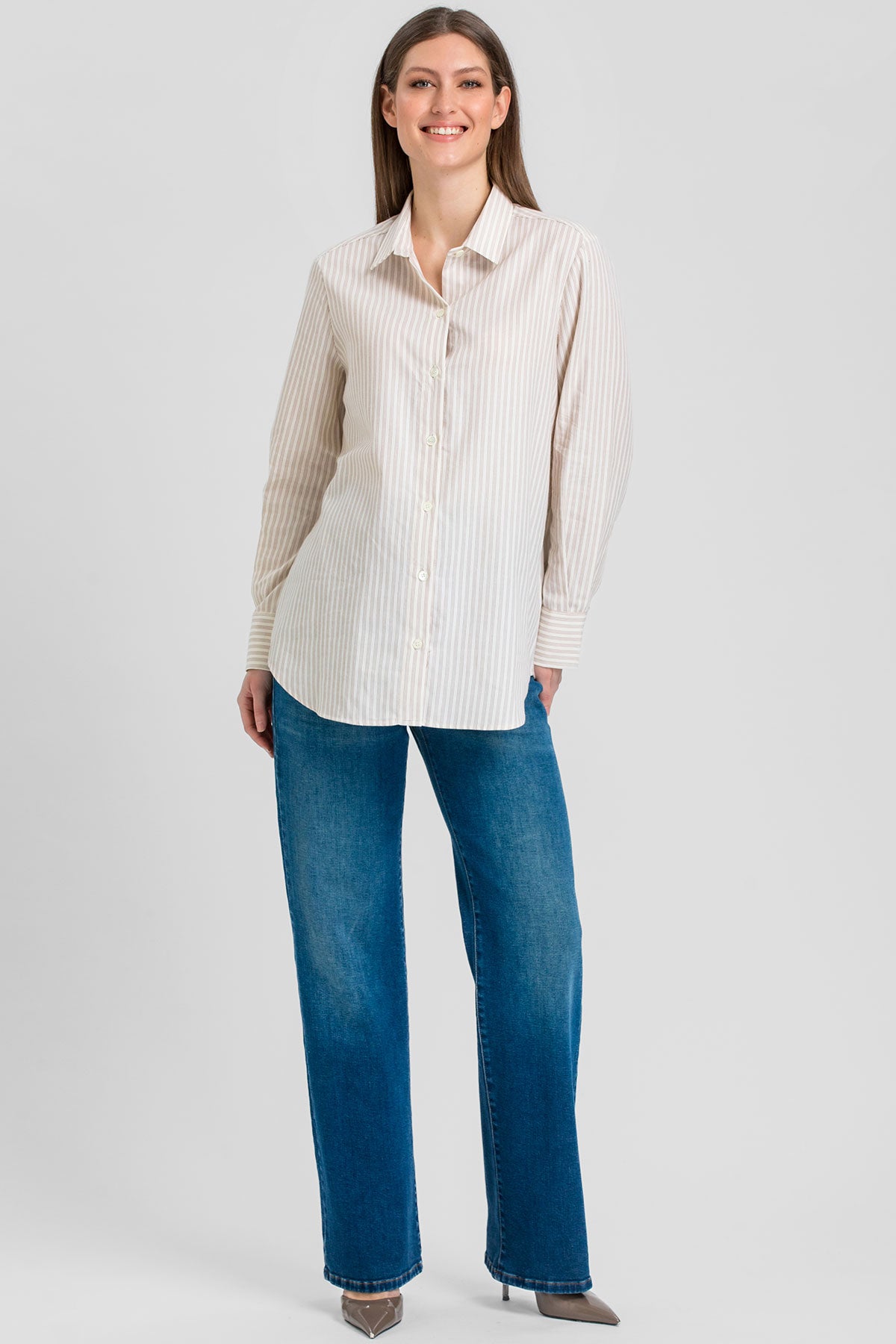 Jeans premaman a gamba larga con fascia elastica