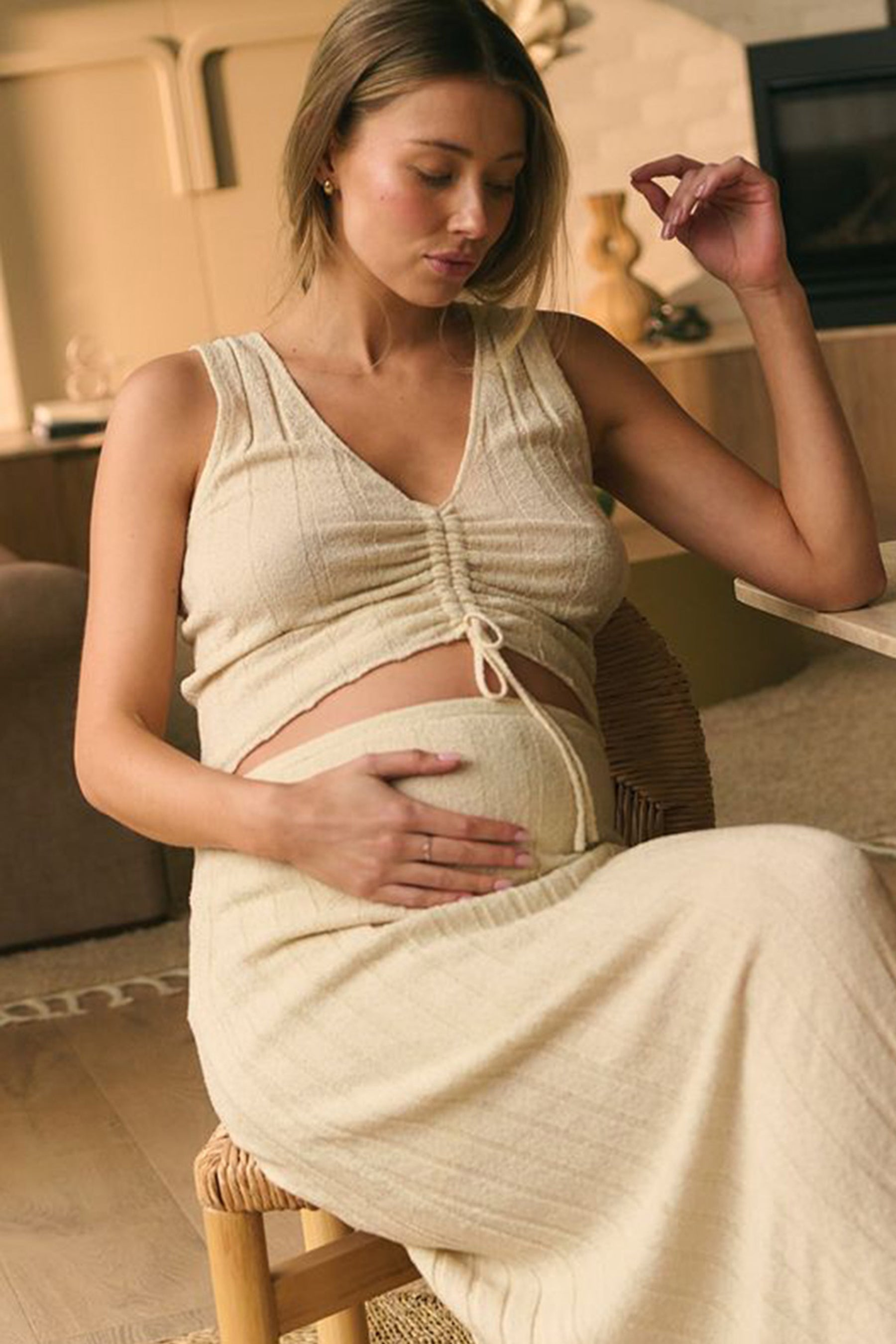 MISHA | Top Premaman Beige Senza Maniche