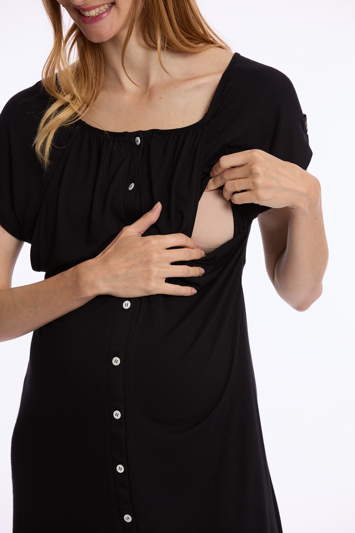 LOUNA | Camicia da Notte Premaman e Allattamento in Morbido Bambù Nero