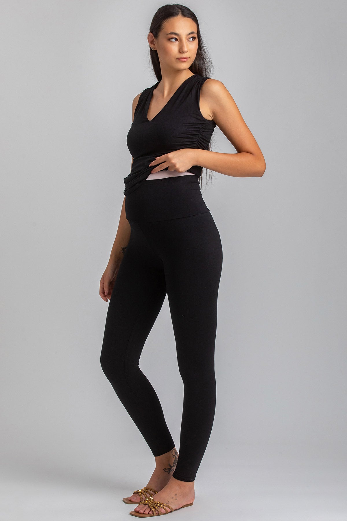ZACK | Leggings Premaman Neri in Morbido Jersey di Bambù