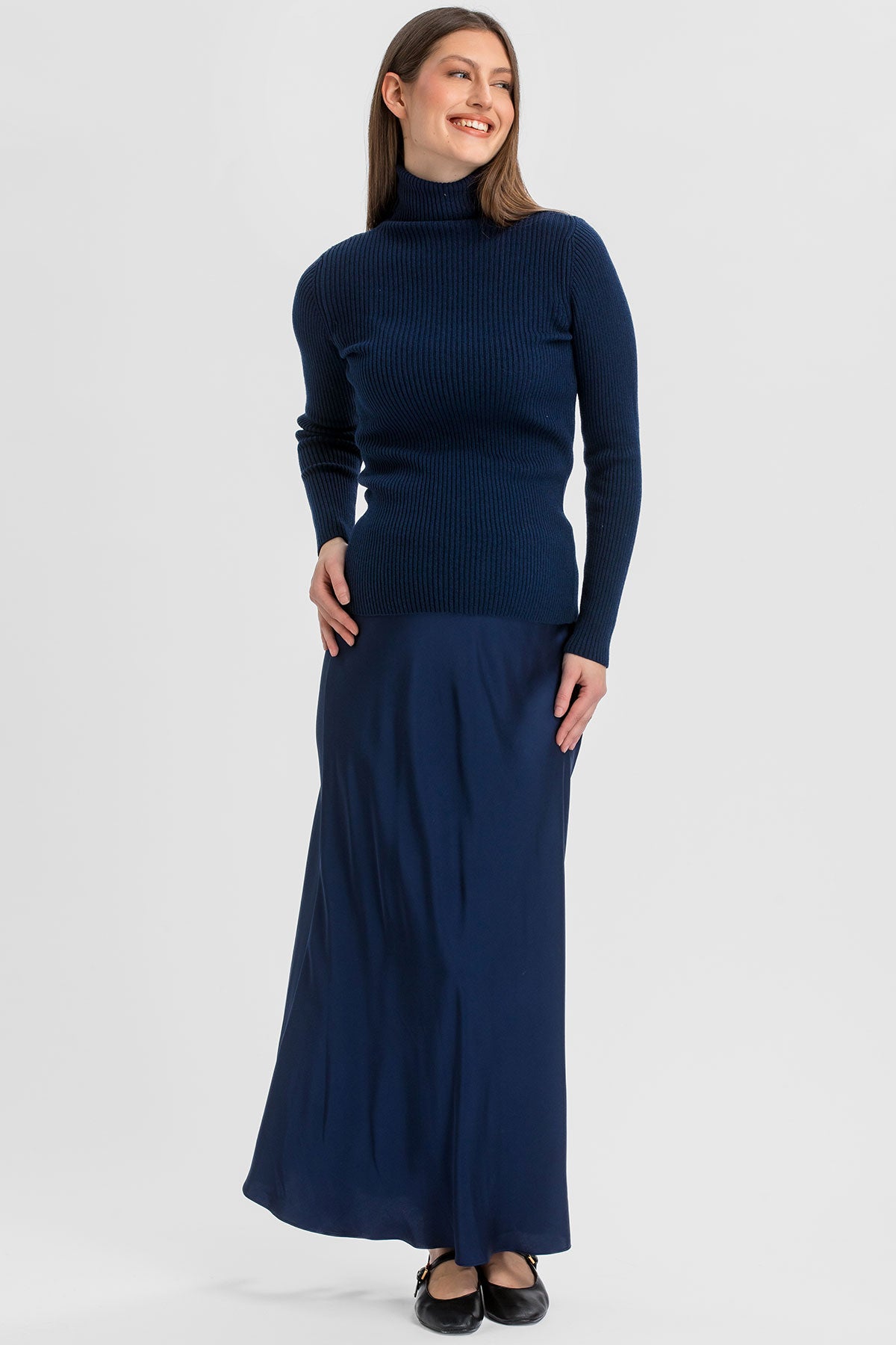 ECLAT | Blue Satin Maternity Maxi Skirt