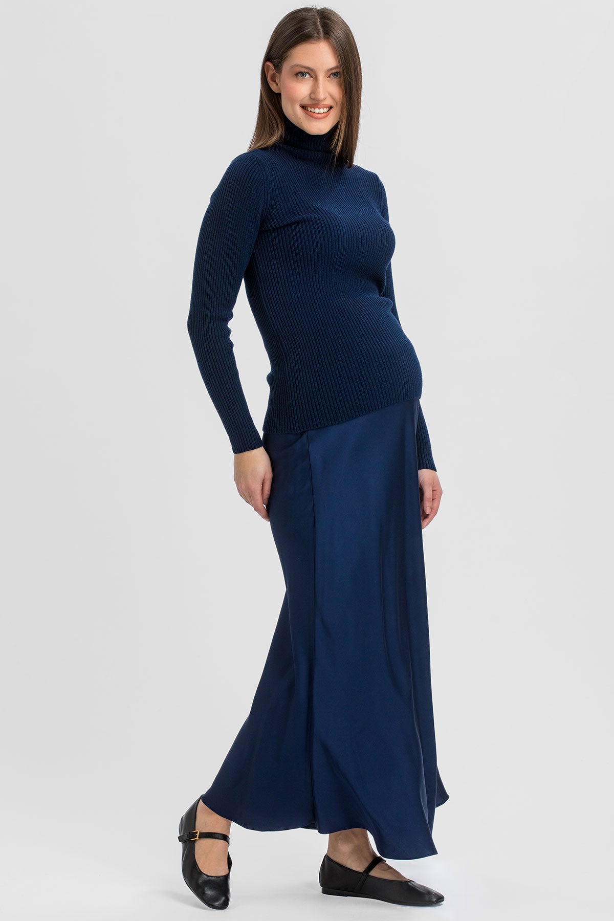 ECLAT | Blue Satin Maternity Maxi Skirt