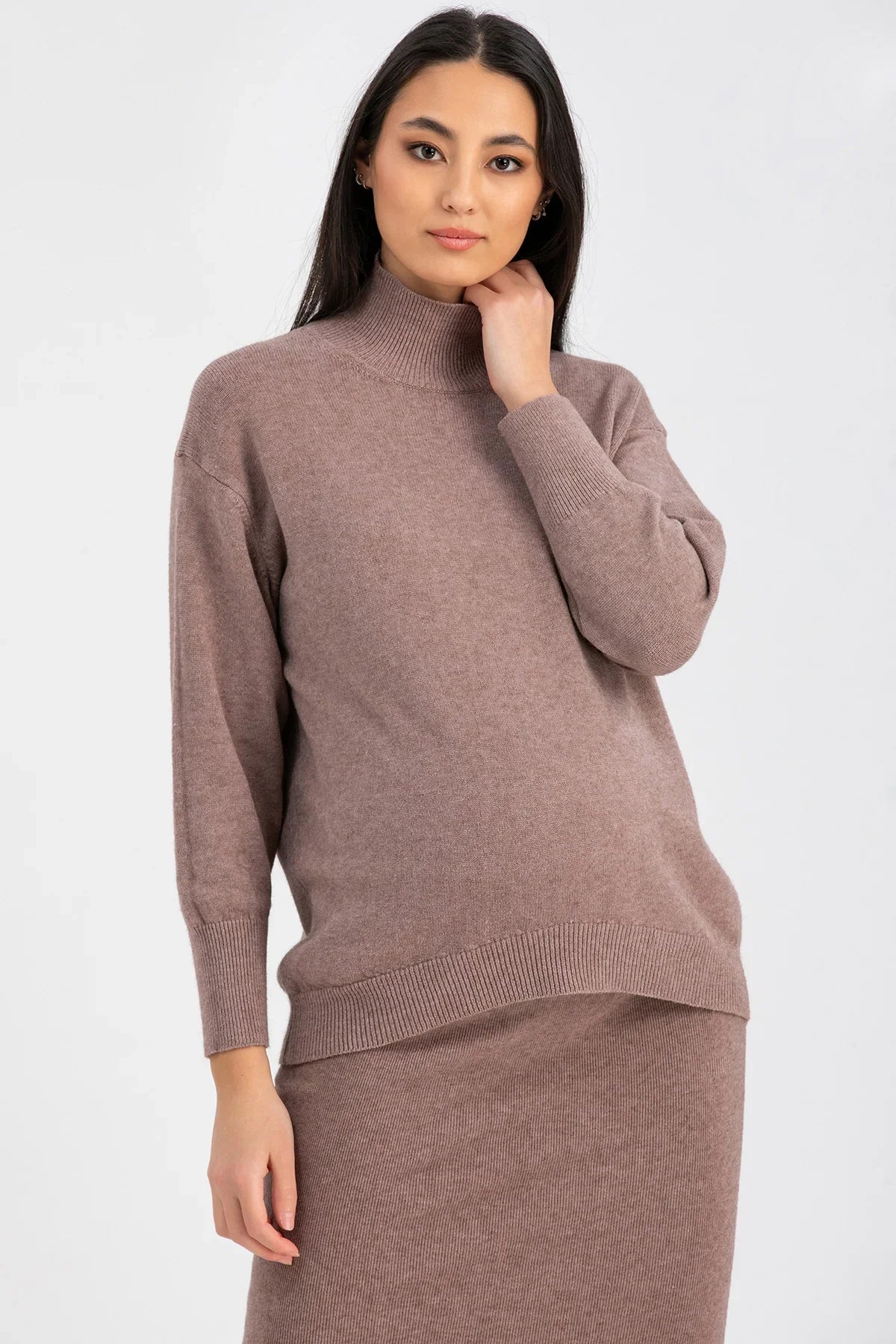 Maglia Premaman Rosa con Collo a Lupetto