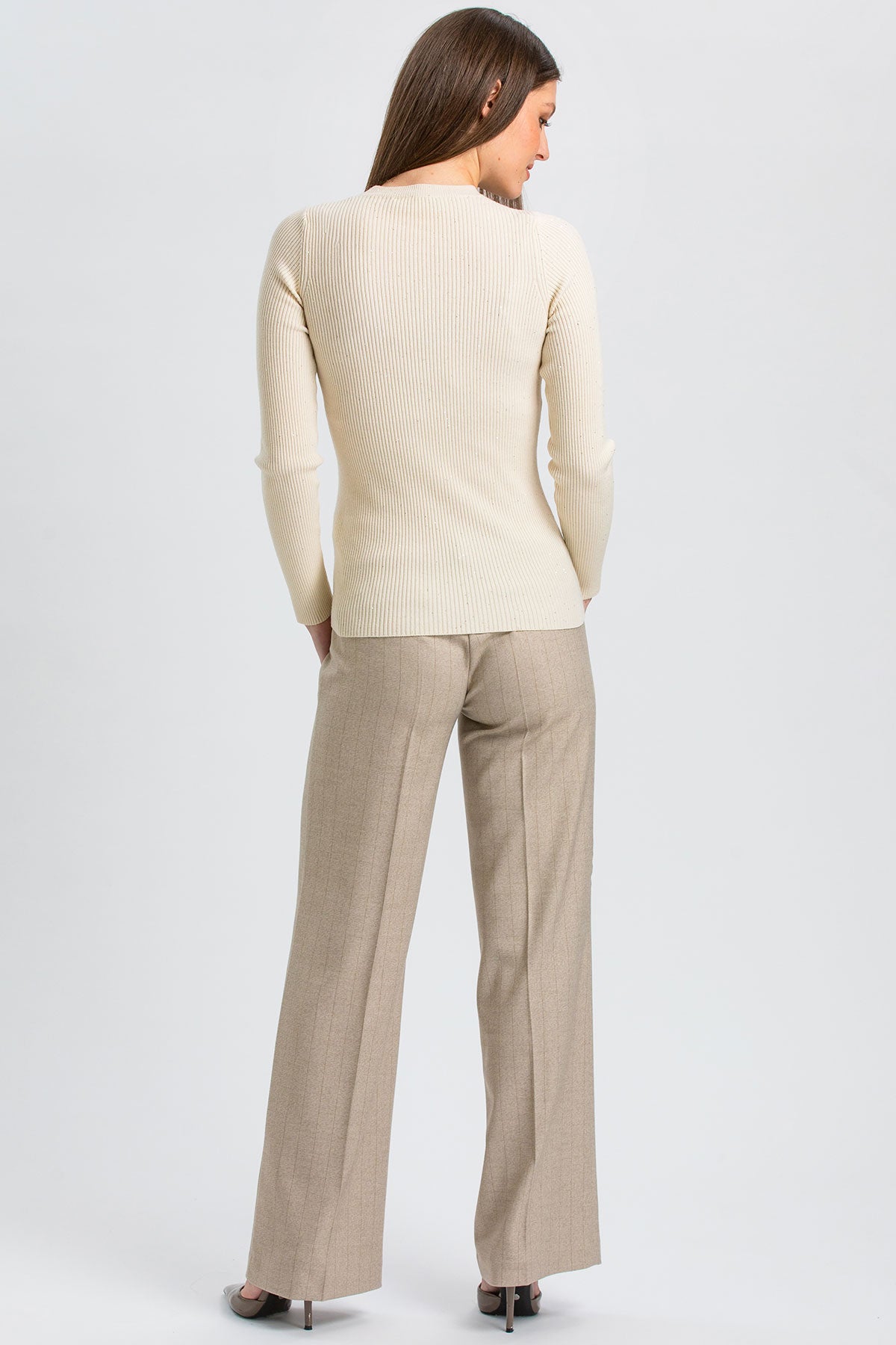 NATE | Pantaloni Premaman Beige a Gamba Larga