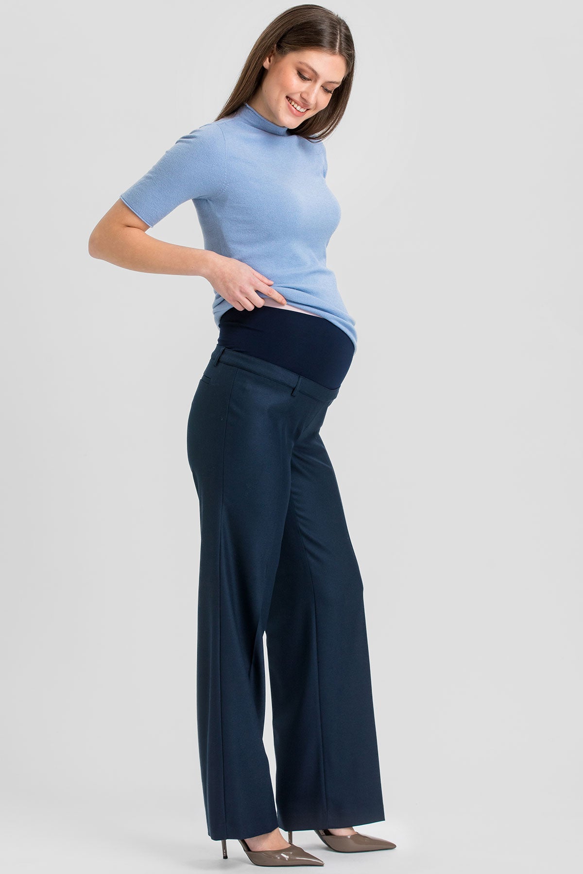 NATE | Pantaloni Premaman Blu Scuro a Gamba Larga