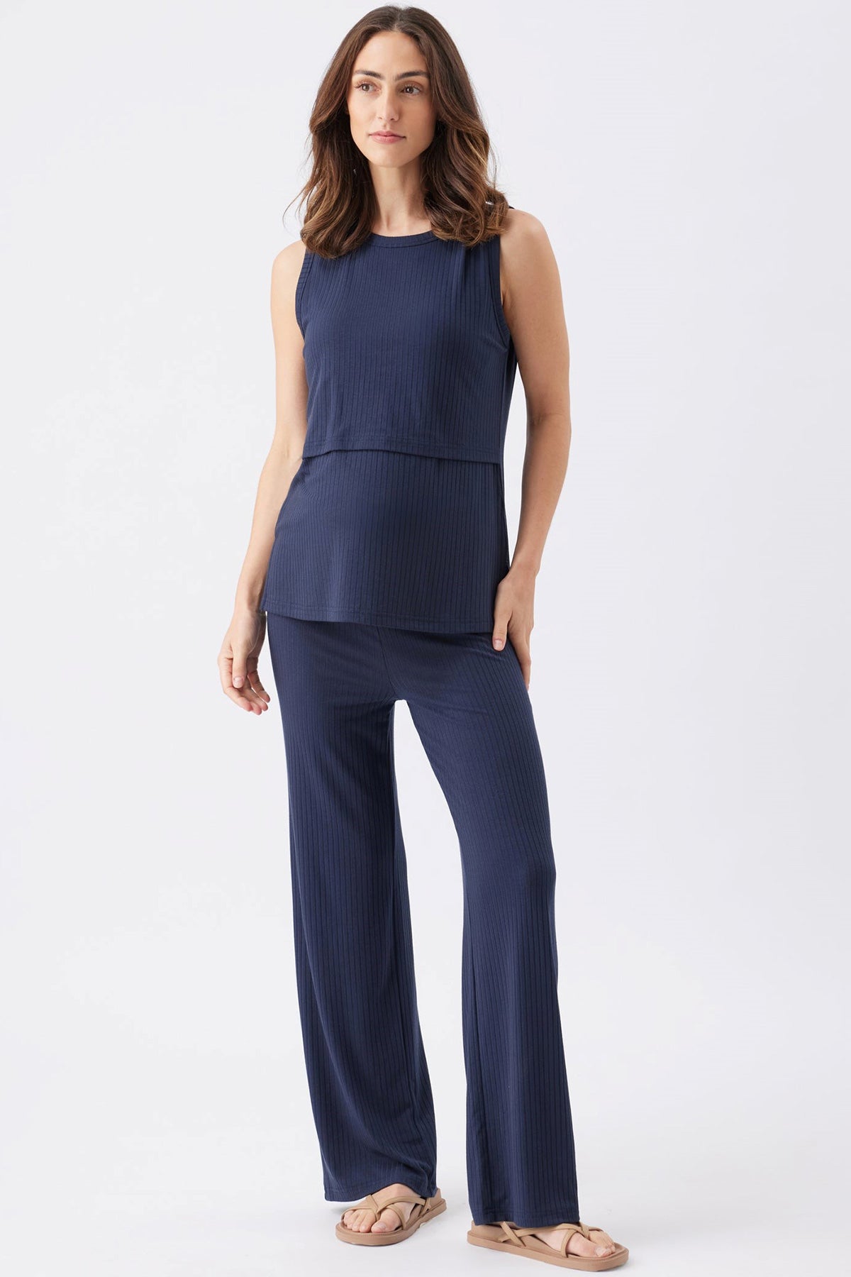 PETER | Navy Sleeveless Maternity & Nursing  Rib Tank