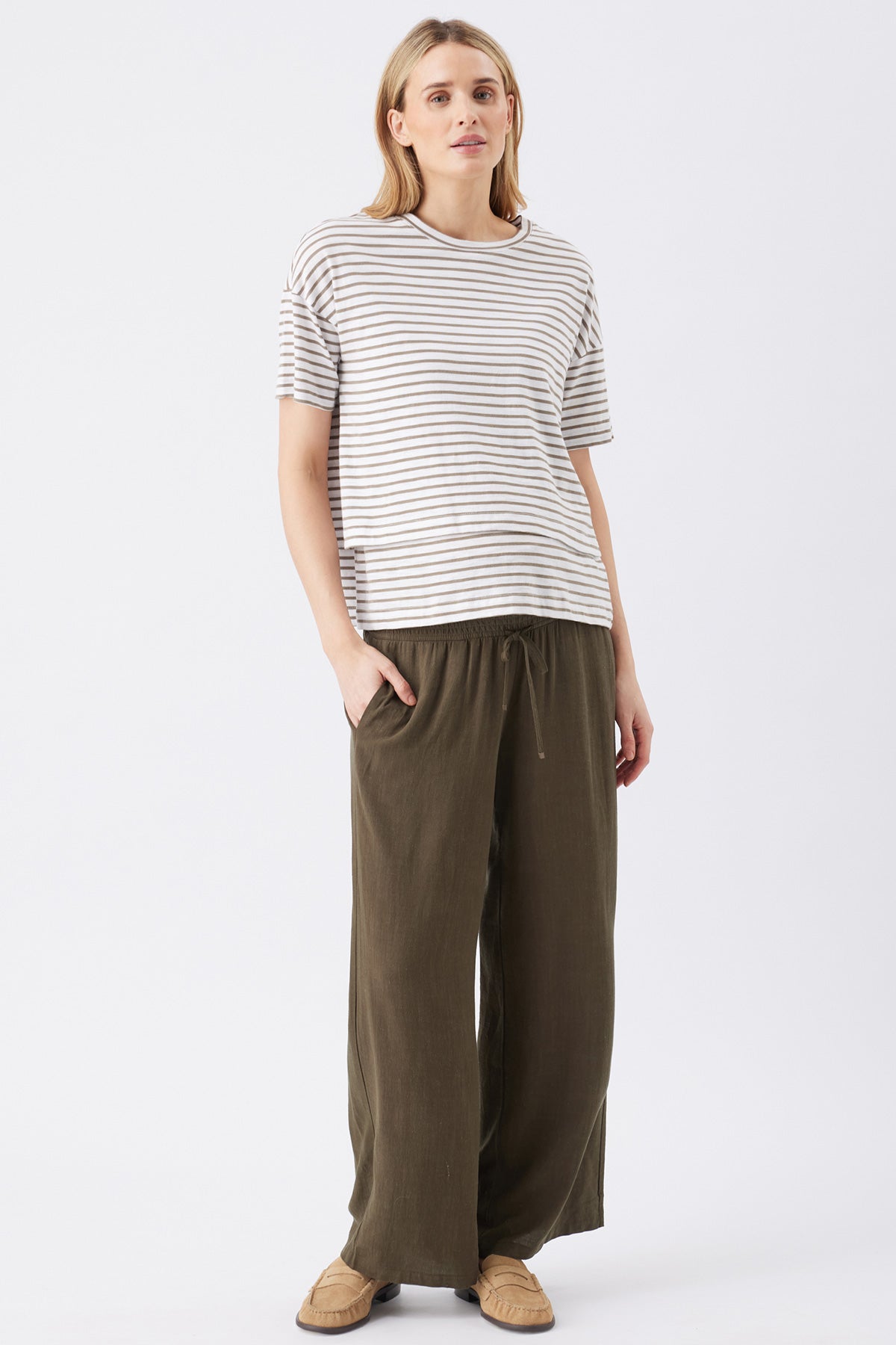 CLAUDETTE | Green Stripe Maternity & Nursing Top