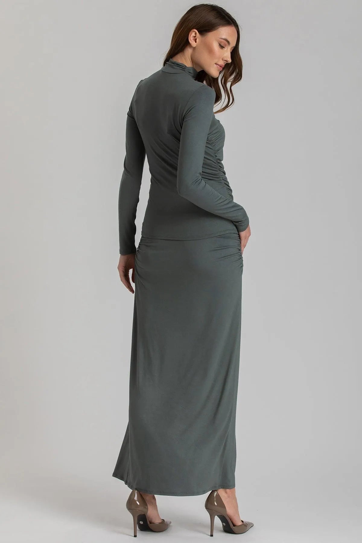 NIKE | Gonna Maxi Premaman Verde con Arricciature in Morbido Bambù - Pietro Brunelli